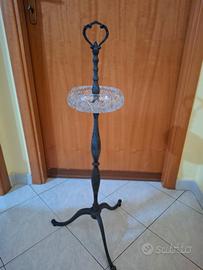 Posacenere da terra vintage, ottone e cristallo