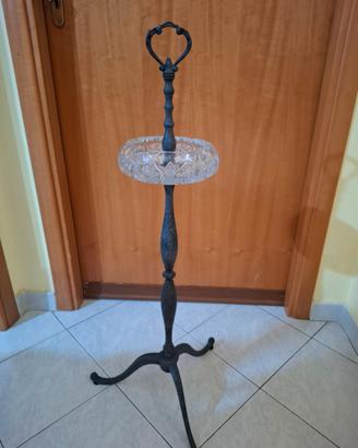 Posacenere da terra vintage, ottone e cristallo