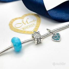 Set 3 charm azzurri mare marini tartaruga cuore 