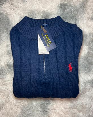 maglione ralph lauren blu con zip - taglia s