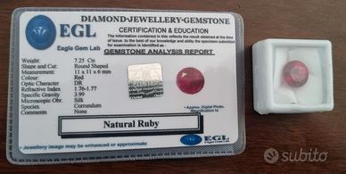 Rubino naturale 7,25 Ct certificato taglio rotondo