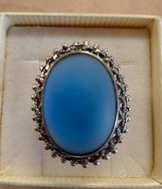 Anello in argento 800  con pietra blu