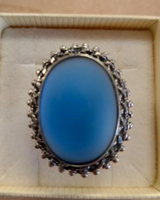 Anello in argento 800  con pietra blu