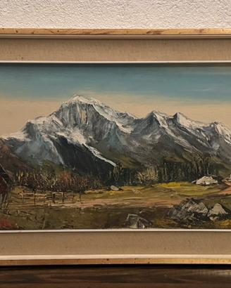 Quadro dipinto a olio paesaggio di montagna