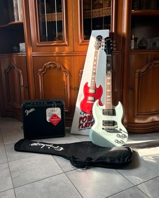 EPIPHONE SG Ice Blue + Fender Mustang LT25