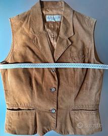 Gilet vintage in pelle marrone donna