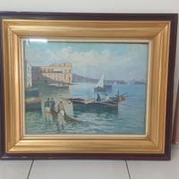 quadro olio su tavola con una firma cornice  legn