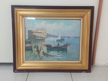 quadro olio su tavola con una firma cornice  legn