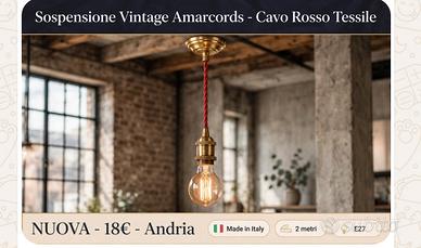 Cavo sospensione rosso tessile E 27 Amarcords 18 €