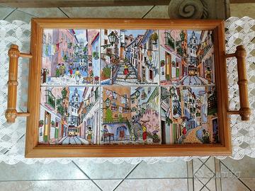 Vecchio vassoio in ceramica portoghese firmato 