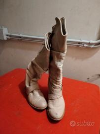 Stivali vintage donna pelle beige