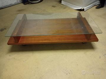 Tavolino soggiorno con cristallo e ruote 120x60