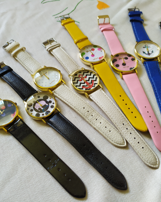 Lotto 8 orologi GENEVA ecopelle, quadrante tondo