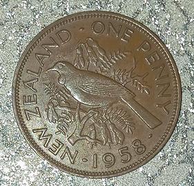 New Zealand , Elisabeth II,one penny 1958