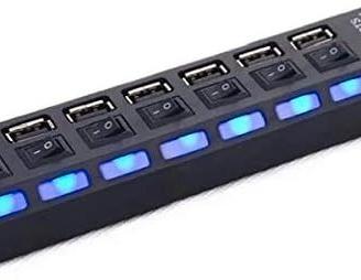 Hub USB 2.0 a 7 Porte con Interruttori LED Blu