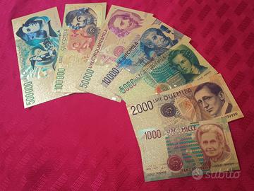 "LIRE" 7 BANCONOTE LAMINATI COLORATI