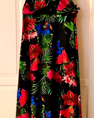 Vestito lungo nero fiori rossi / blu