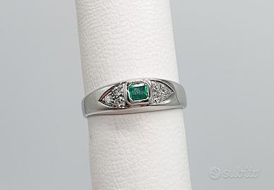COD.1871.25 ANELLO ORO BIANCO 18K 750 SMERALDINO