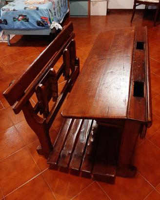 Banco scuola in legno vintage doppia seduta
