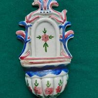 Acquasantiera ceramica antica dipinta a mano 