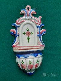 Acquasantiera ceramica antica dipinta a mano 