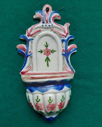 Acquasantiera ceramica antica dipinta a mano 