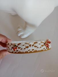 Collana per cane in puro cotone, charms e pizzo