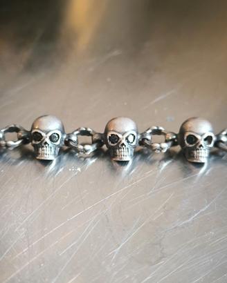 Bracciale Skull in Argento 925 con Diamanti Neri