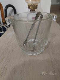 Secchiello ghiaccio vintage in vetro con pinza