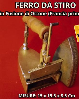 Ferro Da Stiro Antico In Ghisa Con Manico In Legno - Soprammobile Vintage 14x13,5x6 Cm - 3