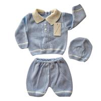 Completo Neonato Nascita 3 Pezzi Azzurro Elegante 