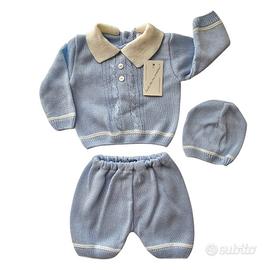 Completo Neonato Nascita 3 Pezzi Azzurro Elegante 