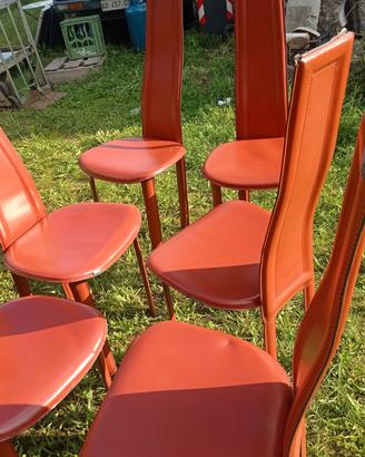 Sei sedie in cuoio rosso mattone design Catellan