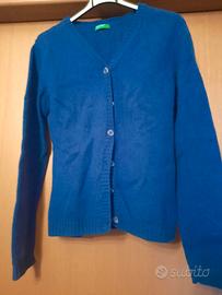 Cardigan Blu Benetton pura lana vergine