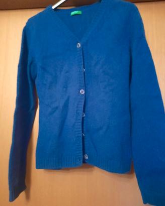Cardigan Blu Benetton pura lana vergine