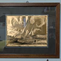 Quadretto Vintage Laminato Oro – Scena Nautica 