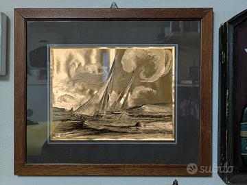 Quadretto Vintage Laminato Oro – Scena Nautica 