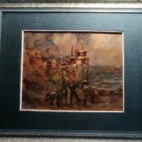 Dipinto Cantiere in riva al mare 