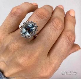 ANELLO ORO 18kt DIAMANTI ED ACQUAMARINA ct. 3,81