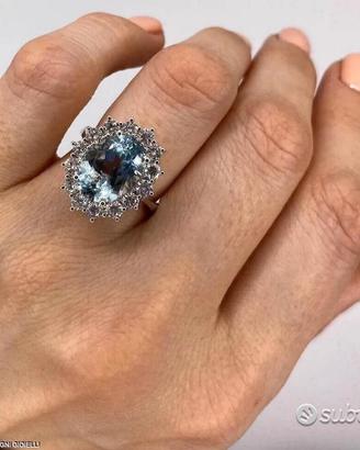 ANELLO ORO 18kt DIAMANTI ED ACQUAMARINA ct. 3,81