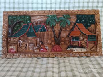 quadro in legno scolpito e dipinto a mano 