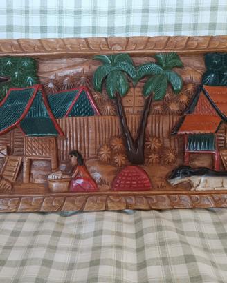 quadro in legno scolpito e dipinto a mano 