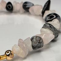 Bracciale Quarzo Ialino /Ossidiana Fiocco di Neve