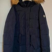 piumino blu lungo bambina con cappuccio