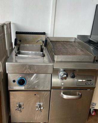 Fry top gas e bollitore con tre cestelli