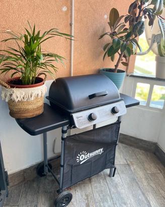 Barbecue a gas Outsunny 2 fuochi con coperchio