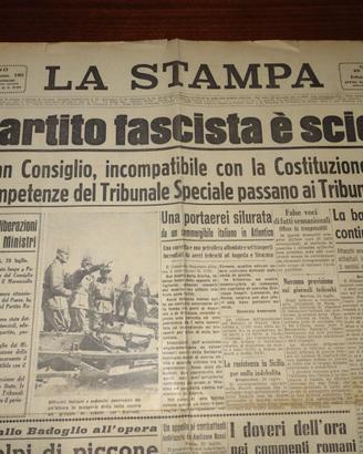 GIORNALE ORIGINALE 1943: PARTITO FASCISTA SCIOLTO