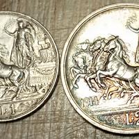 #1923 –Due Monete 1 e 2 Lire, Argento Regno Italia