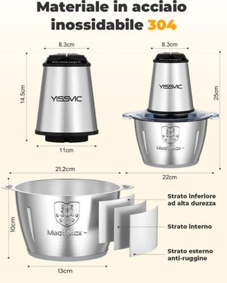 Tritatutto Cucina Elettrico 2L,500WDoppia Ciotola