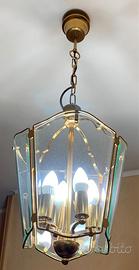 Lampadario a sospensione in ottone e vetro